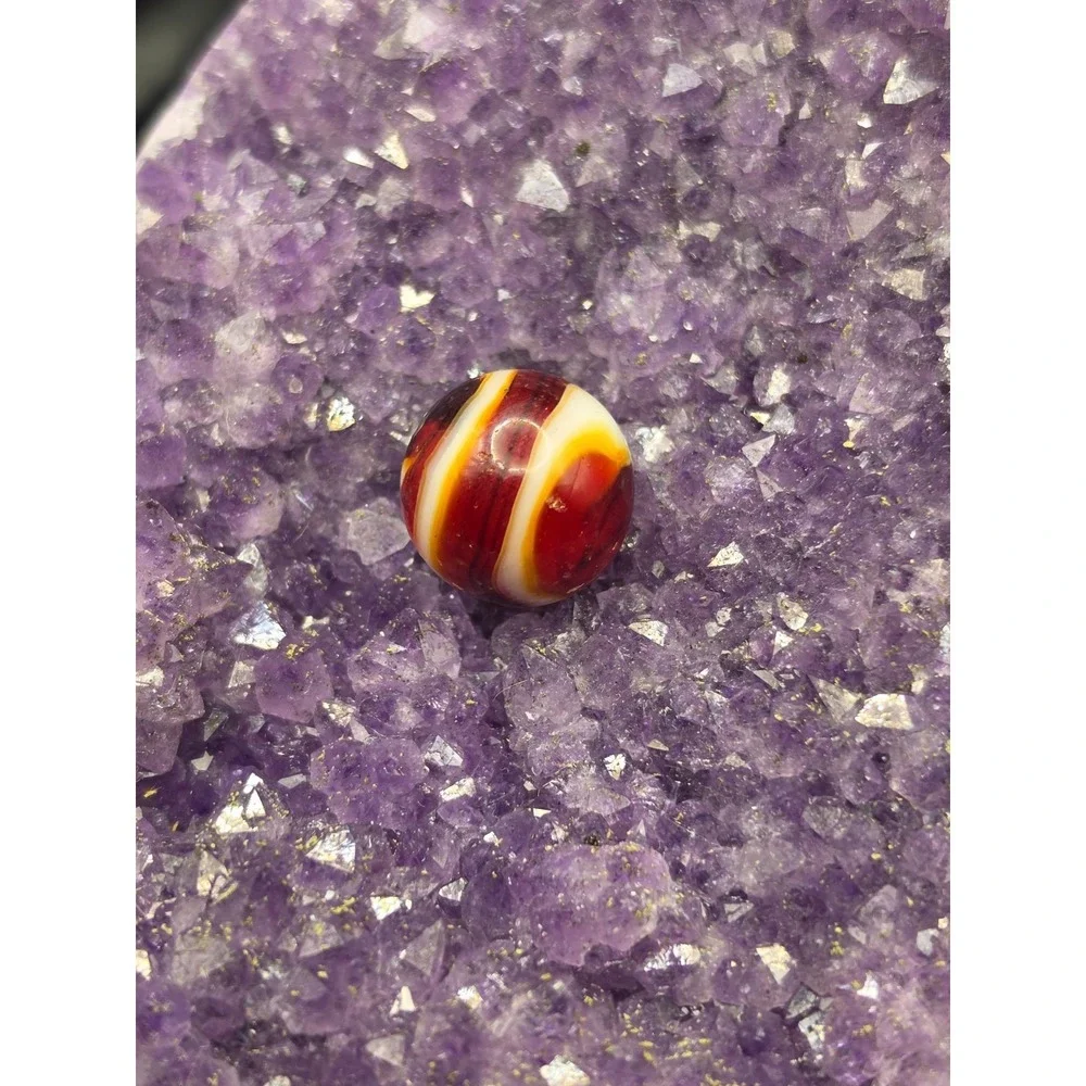 Vintage Beautiful Two Toned Red & White Stripe/Swirl HTF Marble Akro oxblood